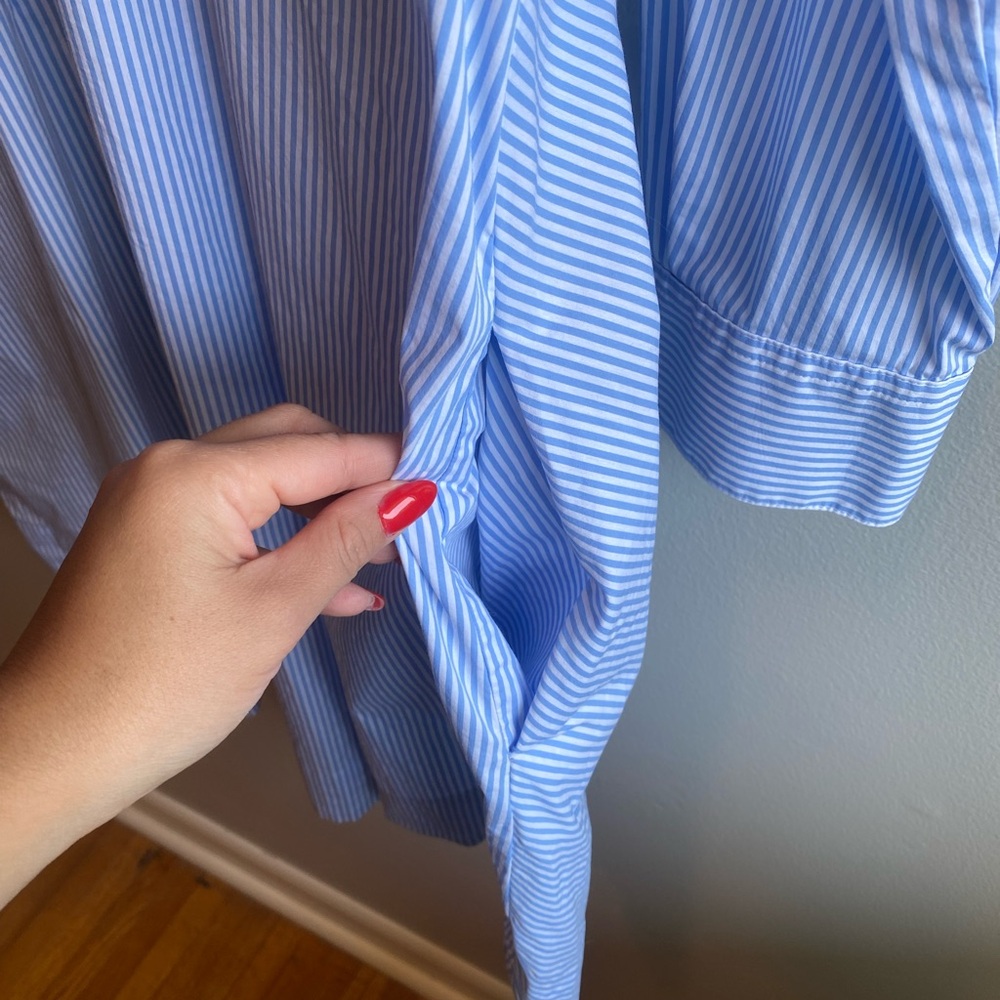 Foxcroft NYC Long Sleeve Striped Popover Shirtdress Cotton Blend Size 14W - Picture 7 of 9